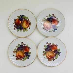 OLD NUREMBERG Bavaria Rippled Fruits Pattern Gold Trim Salad Plate, Set of 4